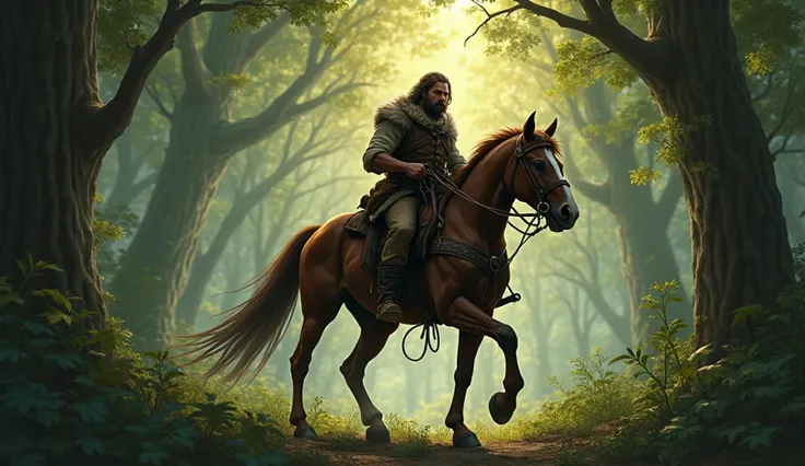 man on horse in the forest
