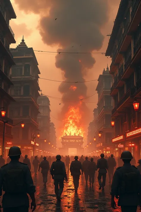 old Vietnams capital (Ha Noi) in fire, in war