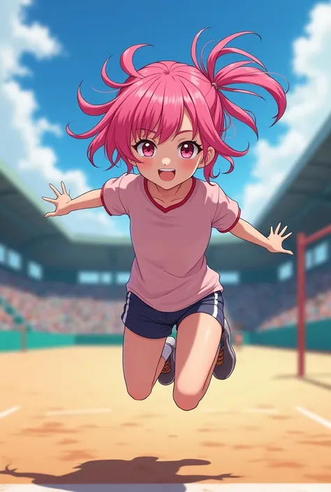 Korean anime girl pink hair volleyball short shirt