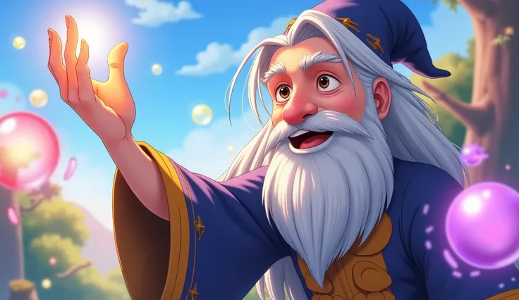 A whimsical old man, magical bubbles, fantasy, anime, (best quality,4k,8k,highres,masterpiece:1.2),ultra-detailed,(realistic,photorealistic,photo-realistic:1.37),highly detailed face, beautiful detailed eyes, beautiful detailed lips, extremely detailed eye...