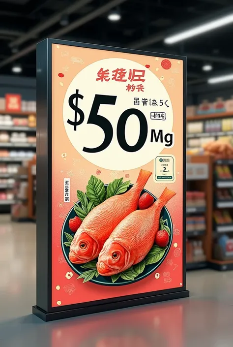 Perch 18 .9 yuan/ 500g supermarket posters， 1 number is larger，No need to show sea bass pictures ， with some colors that can attract customers 