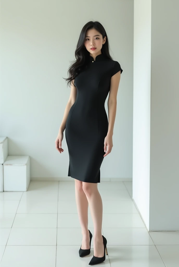 ( best quality ,4K,8k, high res,masterpiece，Ultra HD - High Definition、), extremely detailed, clearly focuses ， super pretty Korean woman ，20 years old， beauty with perfect body ，Pear-Shaped Body， long black hair ， white skin ， smooth skin ， delicate skin ...