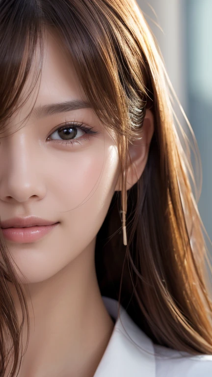 レースクイーンの衣装を着た Beautiful Women、 face close-up 日本人モデル、Genuine、 face close-up 、
Huge 、  LONG BROWN HAIR、Sparkling,  oily skin 、 growing skin that does not depict the nasal cavity、 white skin、Flying debris,  best quality, Realistic,  Very detailed, finely,  hi...