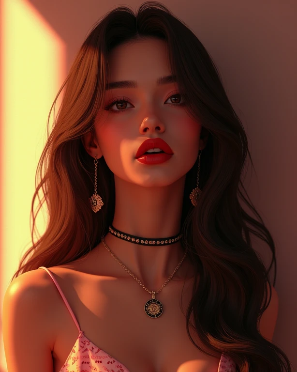 (RAW photo), Outrageous, (Outrageous resolution)), Masterpiece, Best quality, (Highly detailed 8k unity CG wallpaper), (Best illustration), (Best shadows), Realistic lighting, Beautiful detailed light, ((21 years old)), Girl, Long brown hair motel, Glamoro...