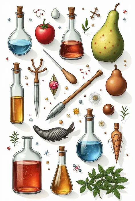   a drawing of a bunch of science-related objects on a white background,  concept art by Kathleen Scott  , Featured on Pixabay,  renaissance , whole page illustration,  background resources ,  Game resources , page, full page illustration,  Website banner ...