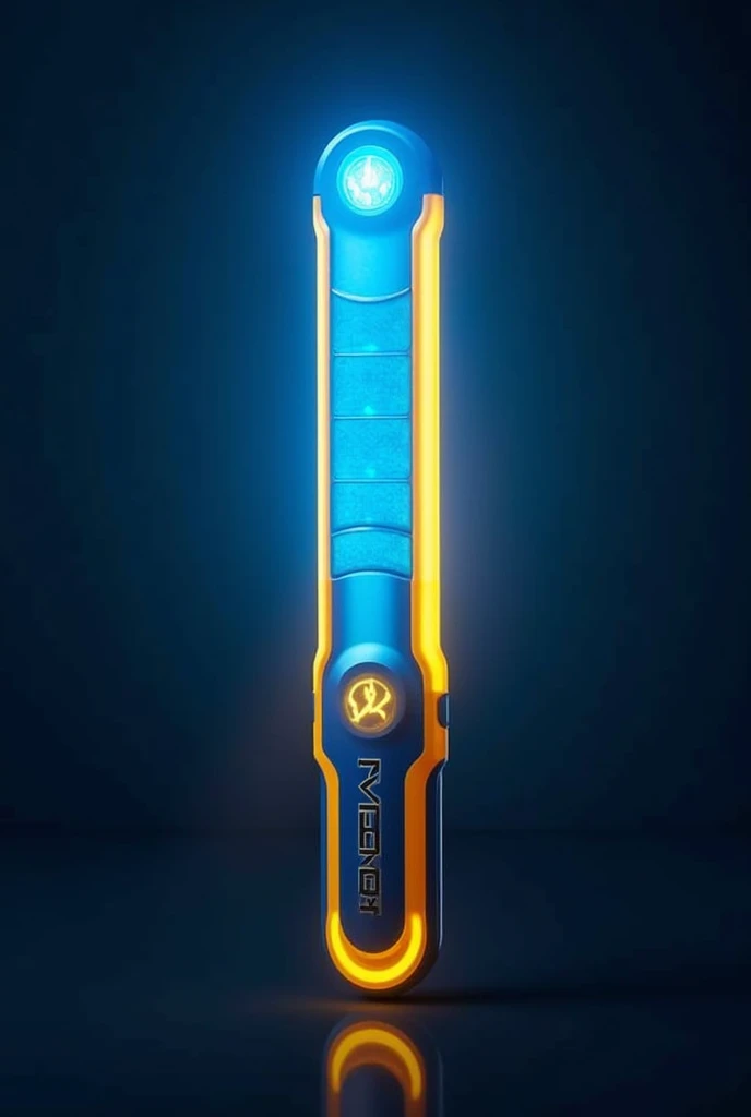 A lightstick kpop,blue yellow mixed colour,powerfull,with group logo name STRYK7