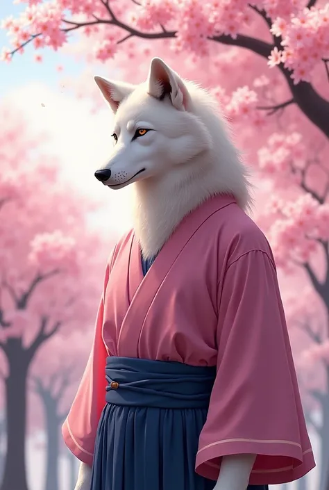  in full bloom 、 spring cherry blossoms are in full bloom 。In the background、 in a scene like a realistic photo 、 with natural light all over Expanding slowly 。In the center、 Soft spring light shines warmly 、 wearing a navy blue hakama 。 mens faces are wol...