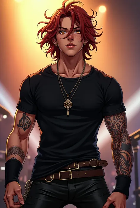 Finnian "Finn" MacRae (Realistic anime art).
Finnian "Finn" MacRae, Moons Dooms 27-year-old drummer, stands out for his energy and charisma on stage. Born in Fort William, Scotland, on November 3, 1997, Finn carries the essence of the Highlands in his magn...