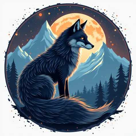 Logo for a Twitch channel combining a fox, mountains, the universe