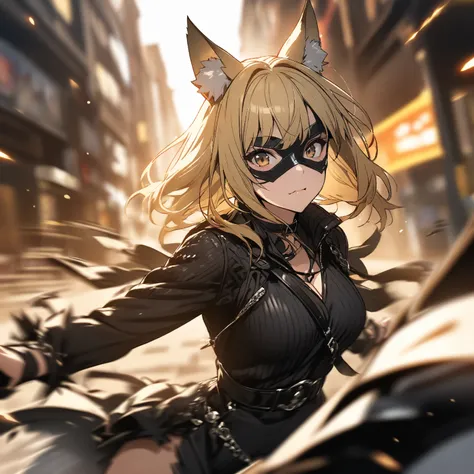  high definition , Blonde,  1 girl ,  animal ears ,  wolf cut,  accessories,  motion blur,  Illustration , Black Mask
