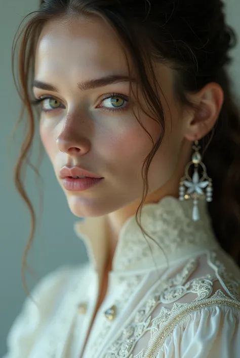 portrait of a beautiful women Mage, She is white Mage, highly detailed,close-up,((Face shot)),(film grain),cinematic lighting,Portrait,DSLR,looking at viewer, vogue editorial photo,natural color palette,editorial photo, vogue portrait photo of a backdrop,v...