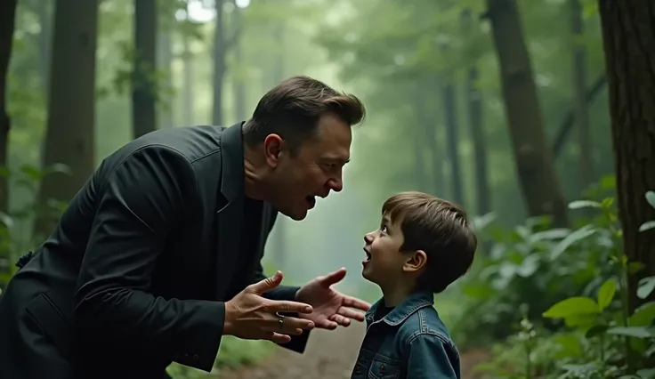 elon musk shouted on boy in forest picture should be zoom in