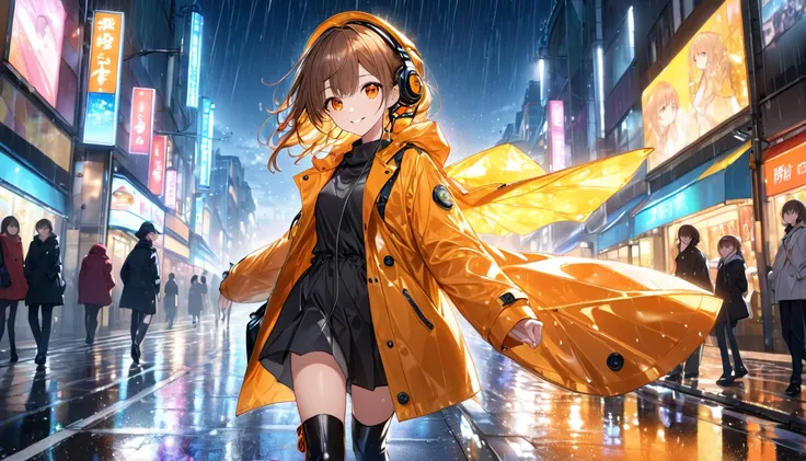 background：Street after the rain 、 trench coat and boots {x} streetlights reflected on the road surface and colorful umbrellas々。  
expression： fresh smile 。  
Costume： walking down the street after the rain 。  
 pose： walking lightly 、 walking lightly 。  
...