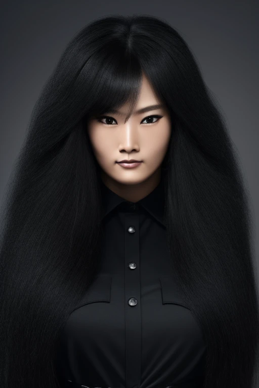 jet black hair,most very long hair,most very lion hair,most very wolf hair,most very frizzy hair,coarse hair,most very spread hairstyle,thick hair,fluffy hair,most very heavy weight hair,hair covering left eye,heavy looking hairstyle,most very voluminous h...