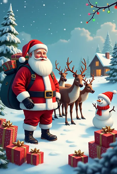 Drawing with Santa Claus reindeer snowman gifts snow gifts friends friends Christmas