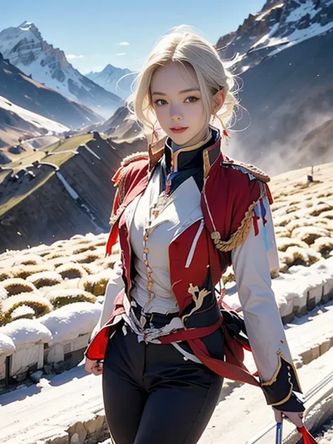  Queen of the Zerg beautiful girl : Ranlinger,  Slim Body at Age 18 , ( Marching over the Alps , Napoleon:1.6),  Disheveled White Hair , beautiful  perfect face, My daughter,  perfect face, Yasutomo Oka&#39;s painting style, Big Company Breasts , Hard nipp...