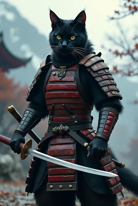 Samurai cat with a katana 