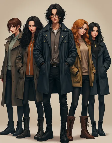 (photorealism:1.2) 8 members of a warrior group 1 Leader : FIZA ,24 year old girl (chief) short cute , glassess 2 vice leader : MONA 18 yr old girl (mastermind) slender , high boots and pants 3 Handler organizer : YUSRA girl (all caretaker) tall, lean , cu...