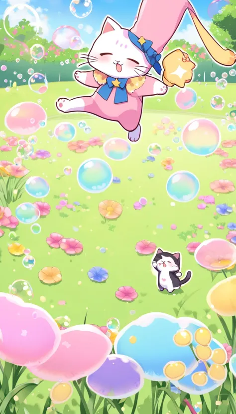 Magical bubbles, Sparkling Bubbles ,  Colorful Bubbles, Cats are annoying, Cat punch, Grass garden, 