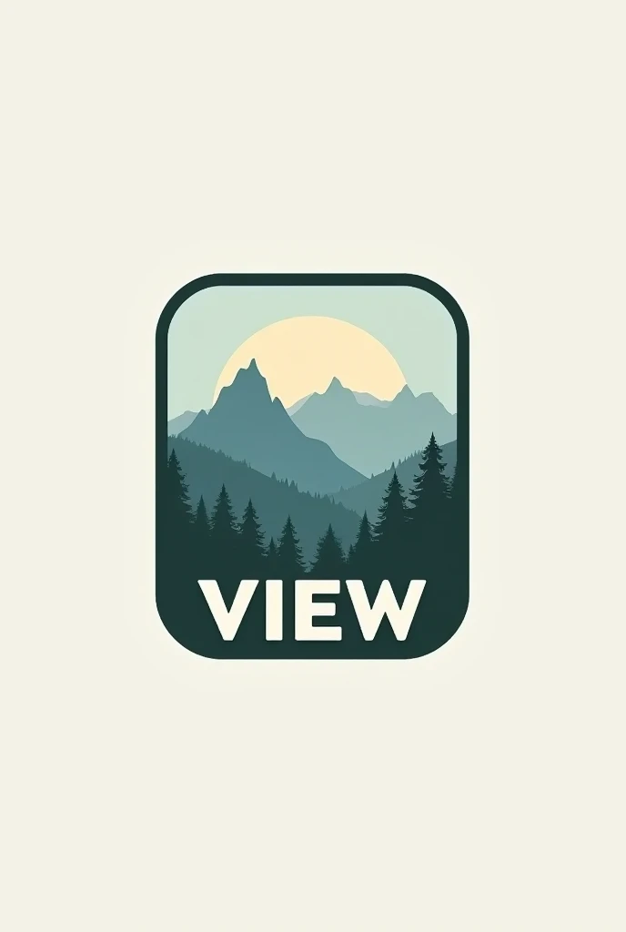 Logo2D,The word VIEW is in a mountain ,With a round rectangular frame,