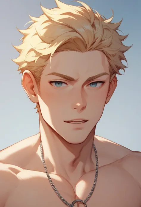 Draw a shirtless blonde anime boy