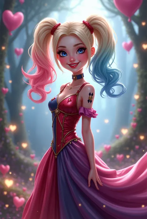 Harley Quinn in the style of a Disney princess