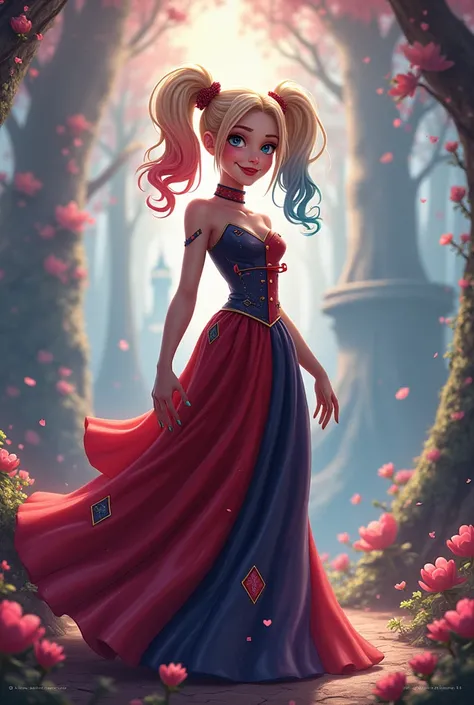 Harley Quinn in the style of a Disney princess