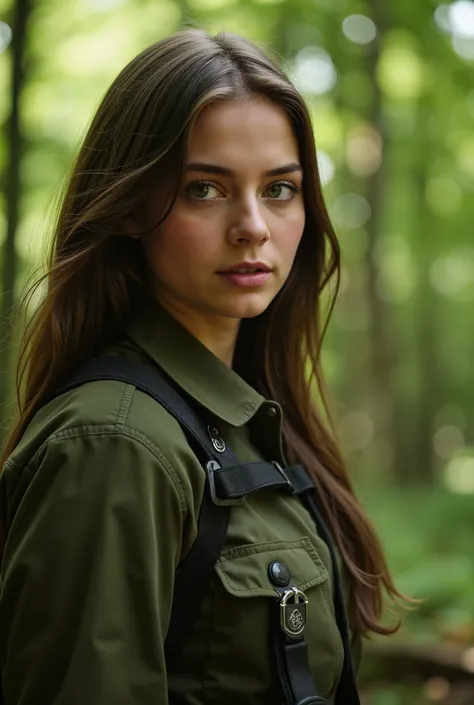 A 20 year old ukrainian soldier girl that knows that im Russian soldier looks at me wanting love in the forest 1girl, Solo, High Resolution, Long Hair, 