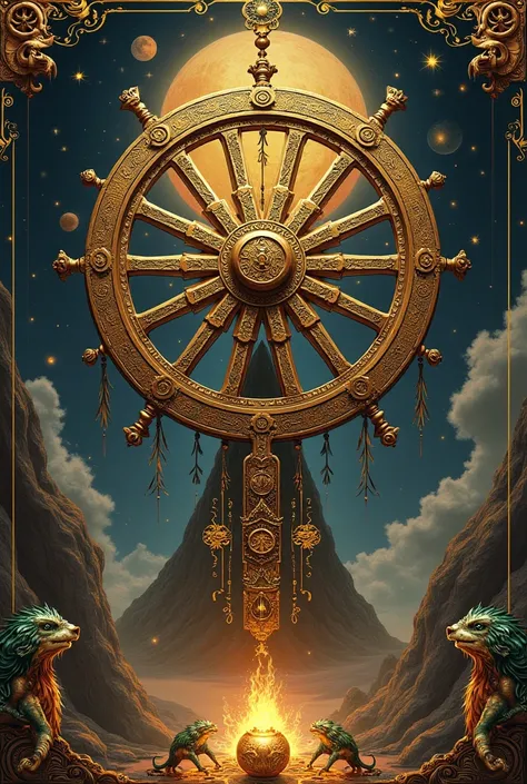 High quality art.    The Wheel of Fortune in the tarot. detailed art. It has a wheel .  The Step of Life . 