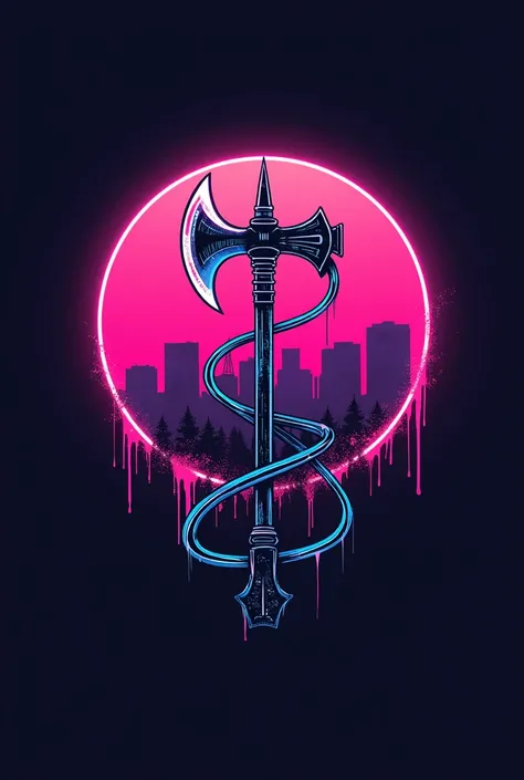 {logo for a gamer called "in"}, Pickaxe in the middle ,  cyberpunk theme , длинные neonовые провода, Anime theme,neon, around a circle ,  ultra quality ,  only good , Bright, multicolored 