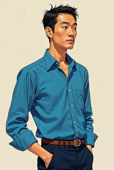 Wearing a blue shirt、Man sticking his hand into his pocket, Painting by Taiyo Matsumoto,  instagram, What is it?？, saito takao, tomohiro shimoguchi, Daisuke Tsutsumi, fukaya yuichiro, Art Jiro Matsumoto, Yukio - e, He threatened Hideo., Thats amazing 