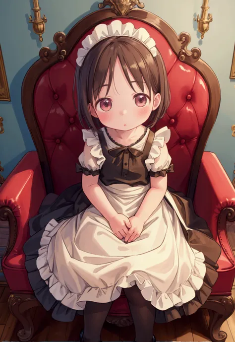 masterpiece, best quality, high definition ,Anatomical,Realistic, detailed description , perfect lighting,8k,kawaii,(VIP room ),antique sofa,Maid,((１People s)),Baby Face,Petite,flat body ,(Maid服),tights, one-strap loafers,lie down,