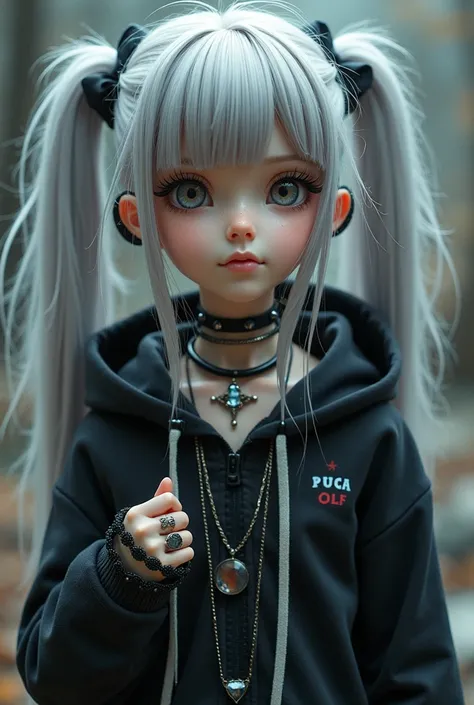 , Colossal, Twin Tails, Silver Hair, Hoodie, Vintage Gothic, Pose, Cute, Face Up, High Quality, Necklace, Ring, Bracelet, Earrings