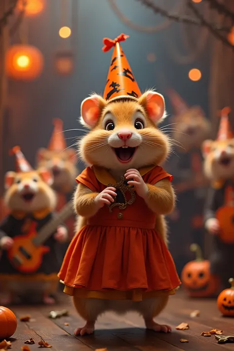 A happy birthday video for a girl named Emma who is turning 12 in Halloween hamster concert style but in Spanish