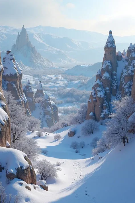 snow covered cappadocia landscape