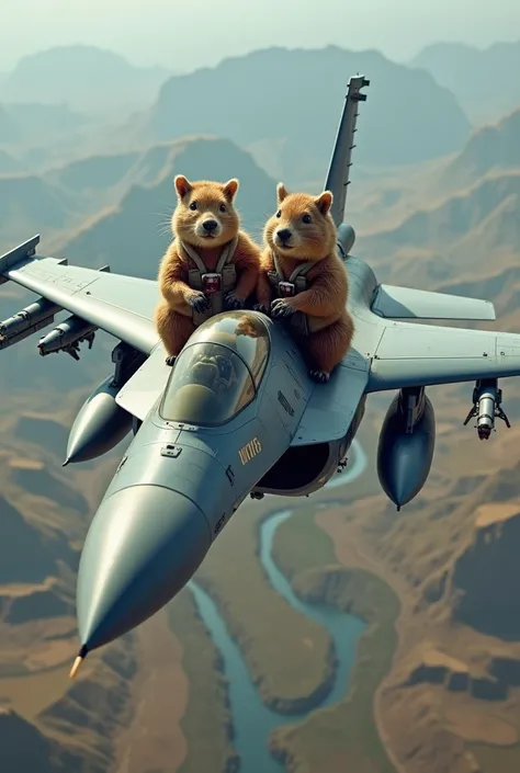 Capybaras fly on the F-16 Falcon