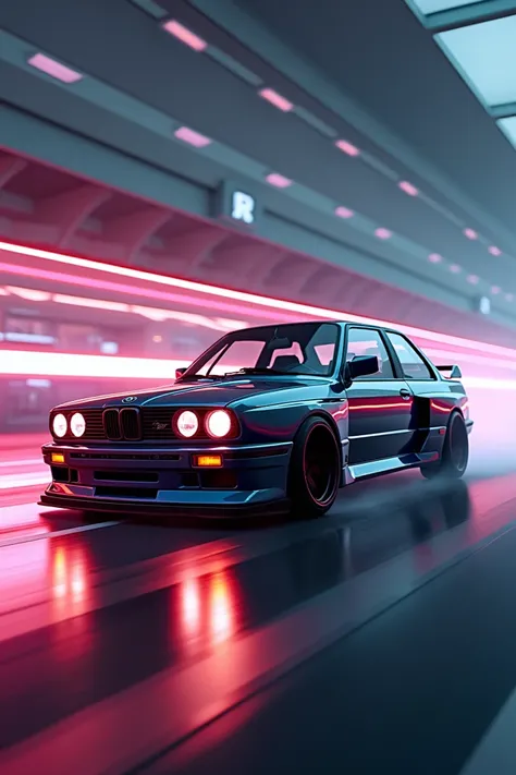 A BMW m3 e30 futuristic racing aesthetic 