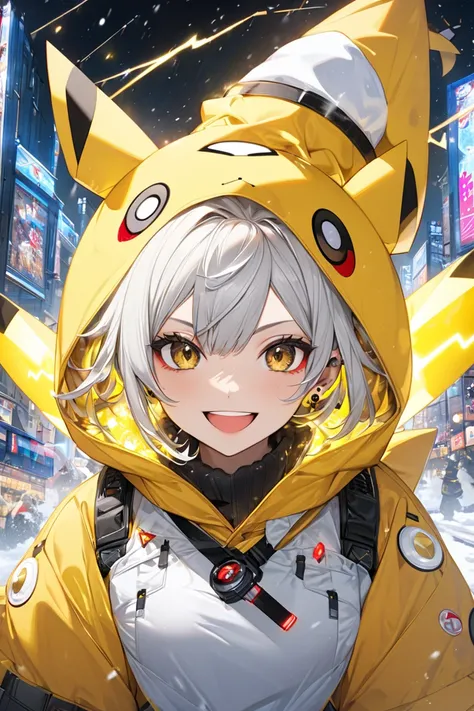 （masterpiece, best quality:1.2), (absurdres,  highres icon, ultra-detailed), (perfect anatomy), 
1 Japanese ( Pokémon Pikachu) woman,(( Pokémon Pikachu)),Personification,（Pikachu）,smiling
22yo,beautiful eyes00 , 
 ((multicolored hair , dark  yellow hair,  ...