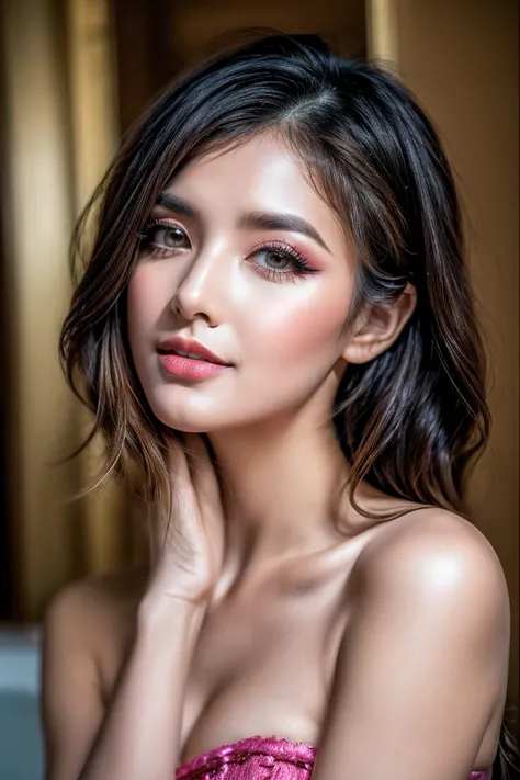 Realistic (photorealistic Realism), (high resolution), (intricately detailed digital art), (ultra realistic texture details: velvety skin, hair.), (ultra quality), professional photography, (glamour shot of Japanese woman:1.3), (intricately detailed realis...