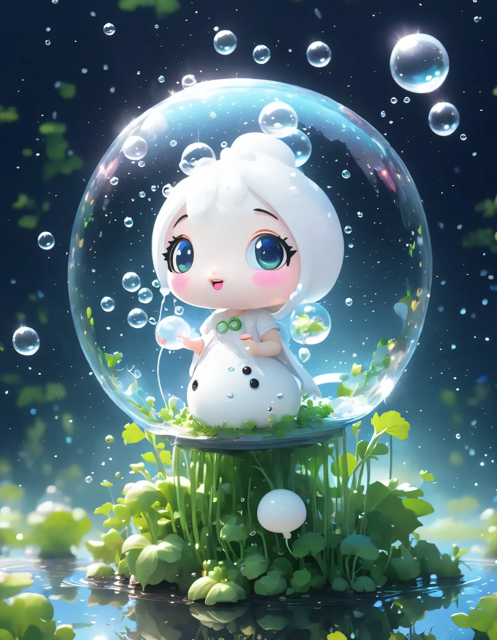 magic bubbles are falling from the sky and floating in front of you, the bubbles reflect a fantasy world in another dimension, (...