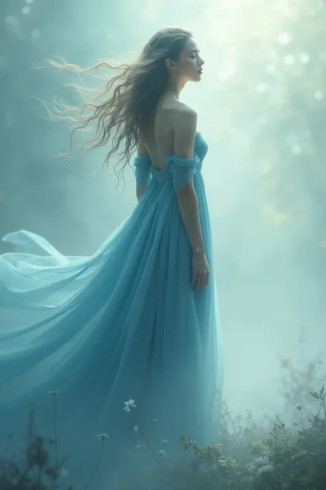 Long hair man blue dress