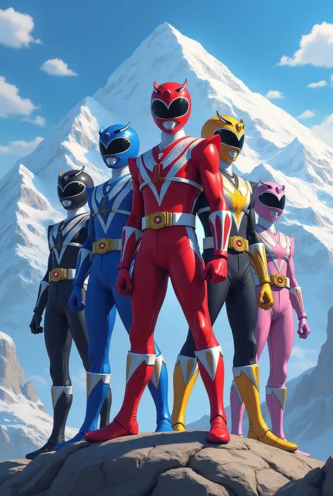 Super Sentai,  Mountain pattern, Groupe de 5, 1re personne rouge, 2nd person blue ,  3rd person yellow , 4e personne noire, 5e personne rose