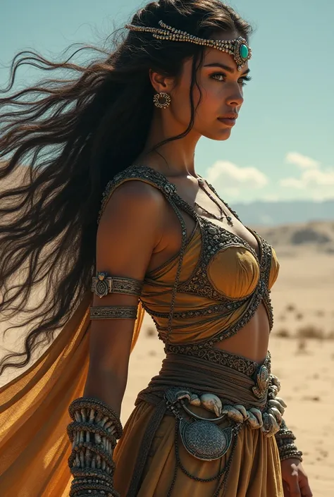 A warrior queen from Persian mythology, her beauty a weapon as sharp as her scimitar.  Imagine her, etched in the very landscape of ancient Persia; sun-kissed skin the color of burnished bronze, framed by a cascade of raven hair, often braided with silver ...