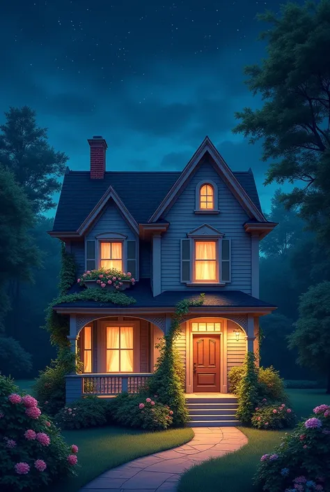 Vintage house aesthetic,, night view