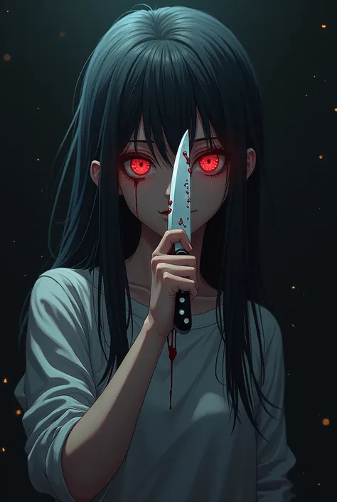 Anime yandere girl with a bloody knife