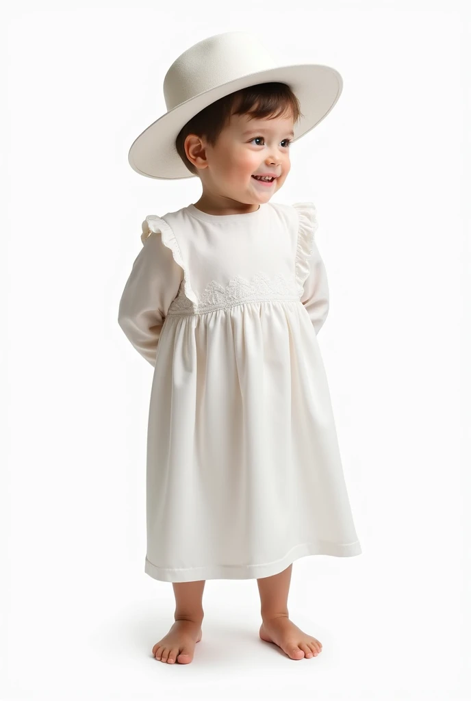  , Multiple poses  ,  white background , A cute and handsome  boy wearing a white dress and a white hat

