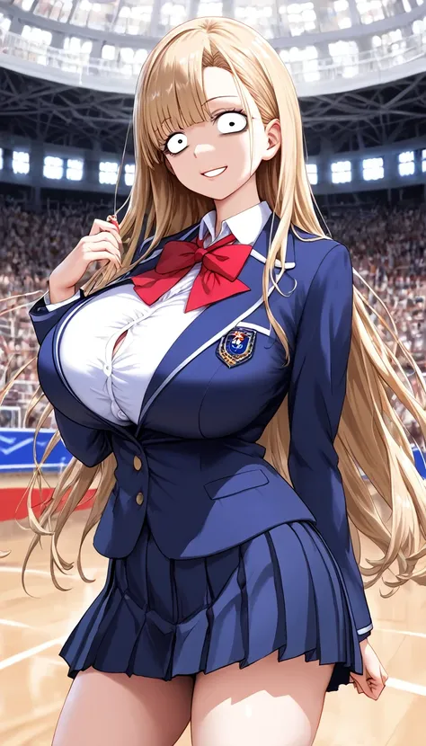 (  Masterpiece Quality  ,   high definition ,   detailed background:1.25), (1.   High School Girls  ), High School Uniform, Nice, , (Big Breasts:1.5),  audience, smile,  hollow eyes