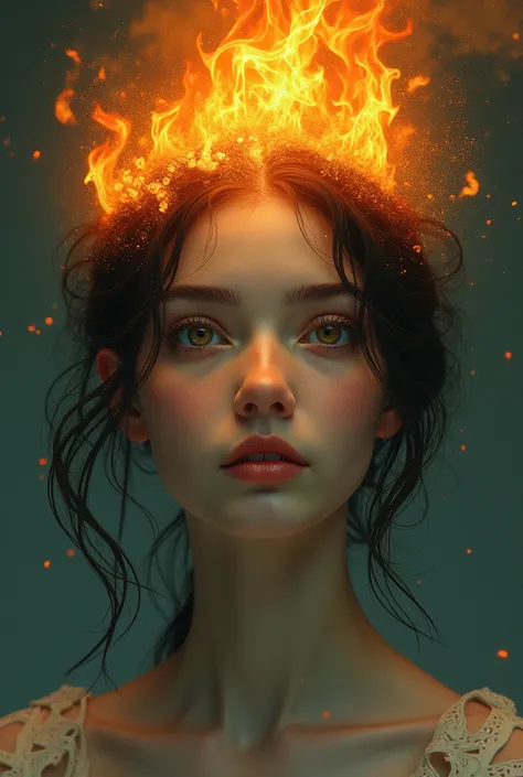 A girl with a bonfire on her head, the girls pupils are the same color and size,
masterpiece, best quality, highly detailed, cinematic film, surreal lighting shadow (analog),kodak film,cinemascope,epic,gorgeous, professional photo, clarity drawn body detai...