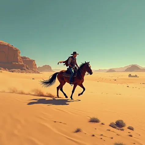  Riding on a horse in the desert  