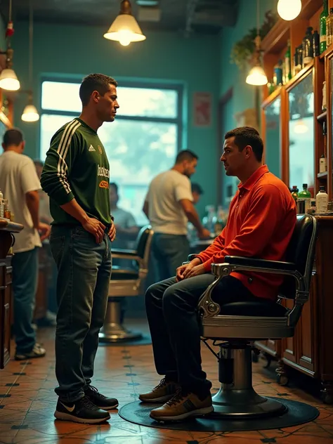 Ronaldo and John Cena film at barbershop